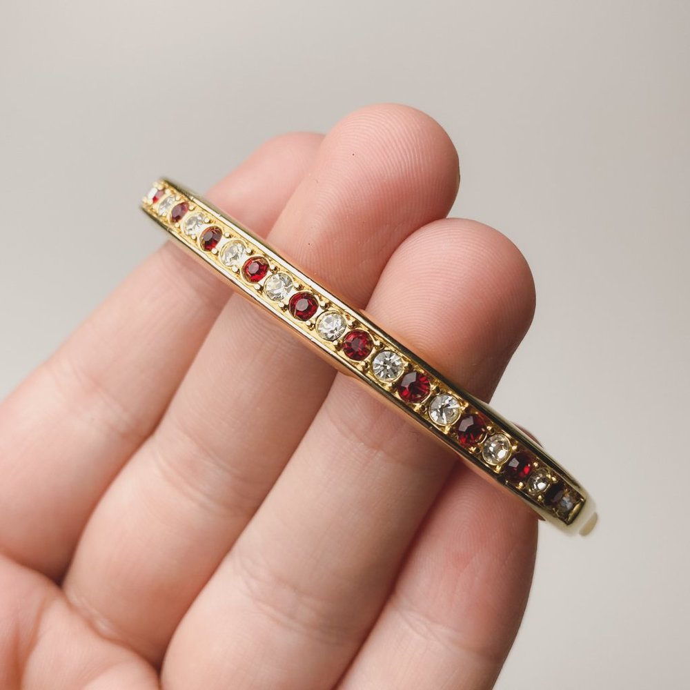 Red Clear Rhinestone Jewel Crystal Gold Tone Clamp Bangle Elegant Bracelet - Picture 9 of 12